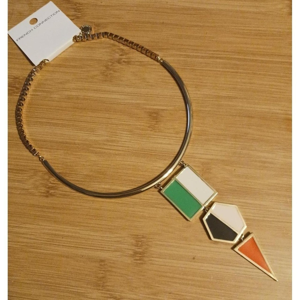 NEW French Connection Gold‎ Triple Stacked Colorblock Pendent Short Necklace